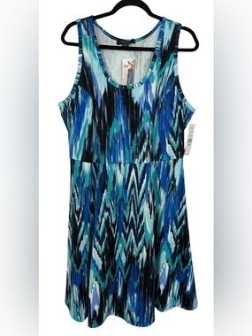 NWT Karen Kane Aquamarine Fit & Flare Tank Dress Abstract Size 2X